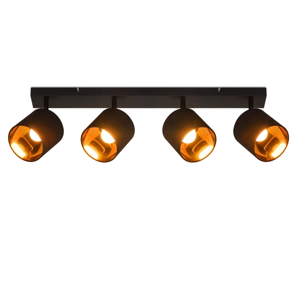 ZMH Faretto da soffitto neri retrò 4 luci E14 rotativi 350° paralume tessuto max 25W per camere senza lampadina