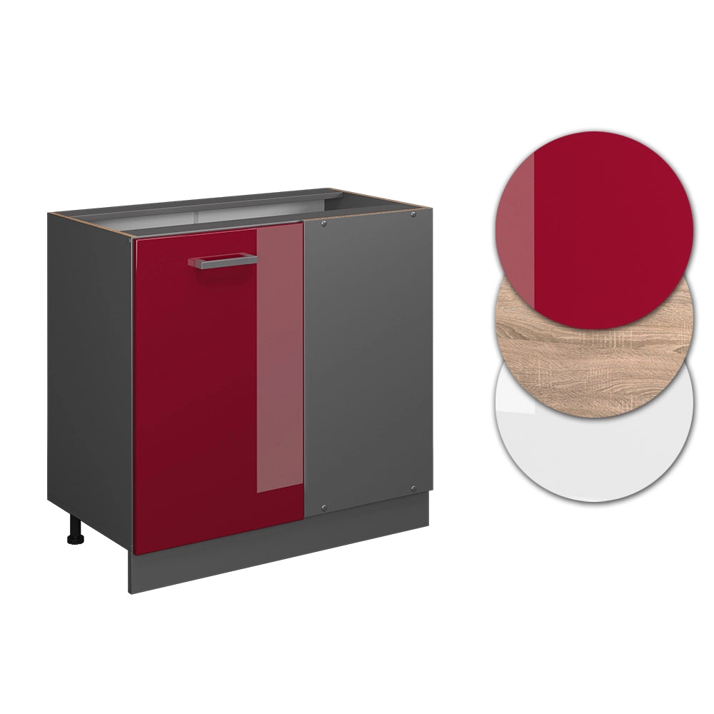Mobile ad angolo cucina R-Line Rosso lucido/Antracite 86 cm senza piano di lavoro Vicco