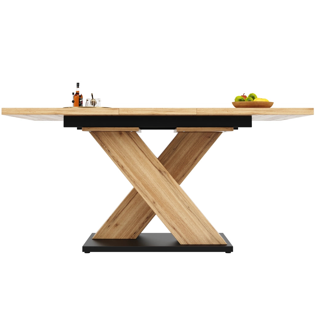 Tavolo allungabile in MDF con piano estensibile e gambe incrociate per cucina e soggiorno, colore legno naturale