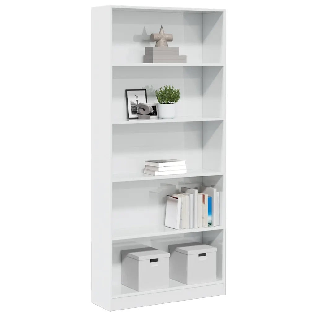 Libreria Bianco Lucido 80x24x176 cm in Legno Multistrato 858308
