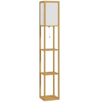 Lampada da Terra con Ripiani e Portalampada E27, Legno Naturale