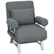 Poltrona Letto 3 in 1 con Schienale Reclinabile su 5 Livelli 73x78x81 cm in Tessuto Effetto Lino Grigio Scuro