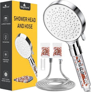 Douchekop con Alta Pressione con Filtro 6 Modalità Douchekop con Filtro per Acqua Dura Basso Flusso d'Acqua con Accessori Extra Sostituibili, Tubo 2M (Bianco)