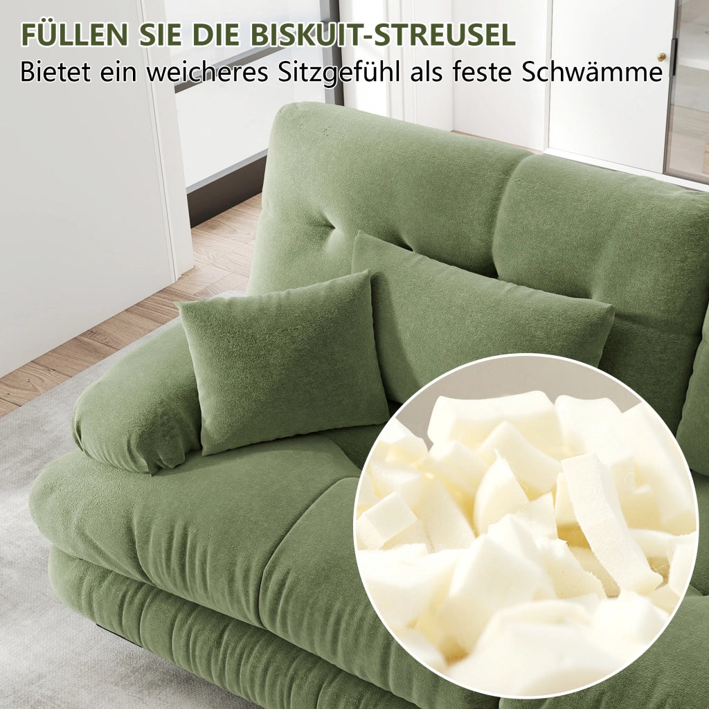Divano modulare angolare a U con seduta profonda e pouf mobili, in ciniglia verde 313 × 145 × 81 cm