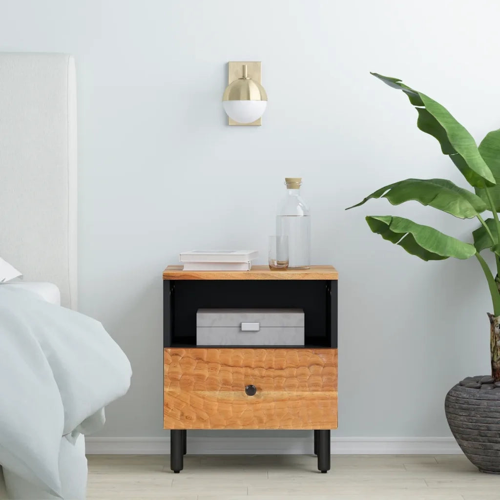 Comodino | Armadio da Notte | Mobiletto da notte 40x33x46 cm in Legno Massello di Acacia
