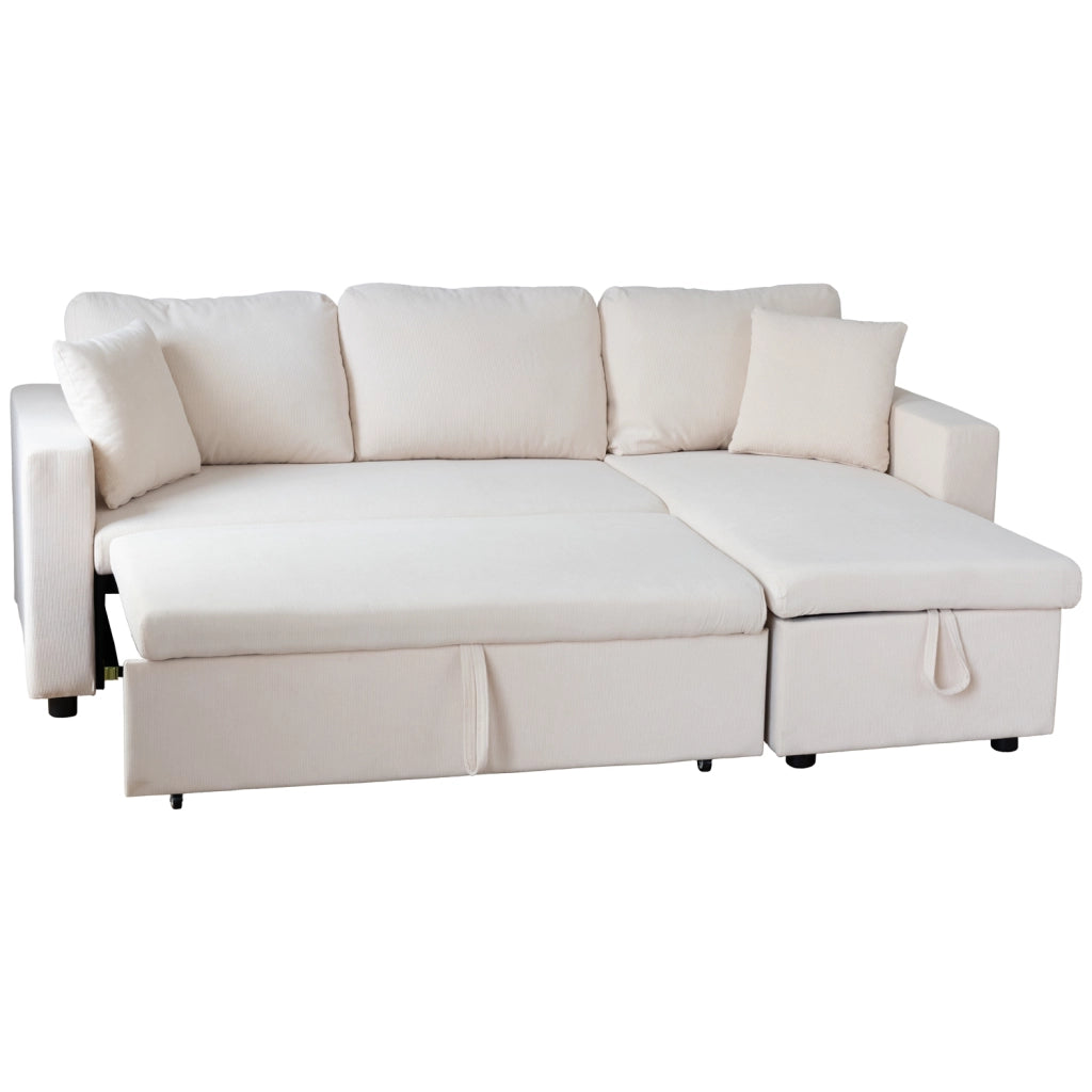 CLARKDivano letto angolare a 3 posti in velluto a coste beige
