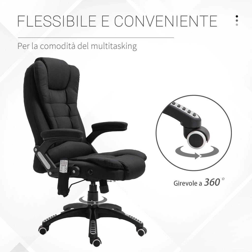 Sedia Poltrona da Ufficio Presidenziale Massaggiante in Tessuto Nera