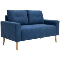 Divano 2 Posti Moderno e Trapuntato in Stile Nordico, in Poliestere e Legno, 145x76x88 cm, Blu