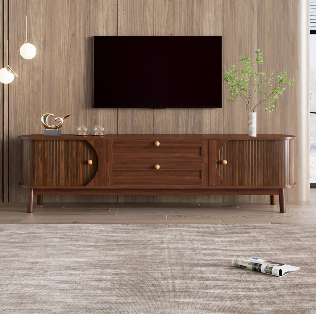 Mobile TV in MDF color noce con ante scorrevoli e cassetti