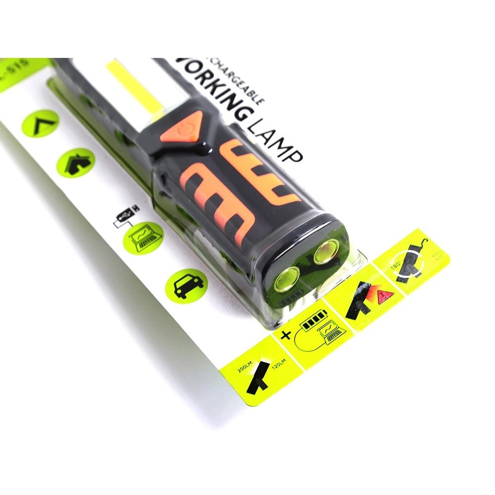 Trade Shop - Torcia Lampada Portatile Ricaricabile Led Strip Cob - Base Orientabile E Ganci -