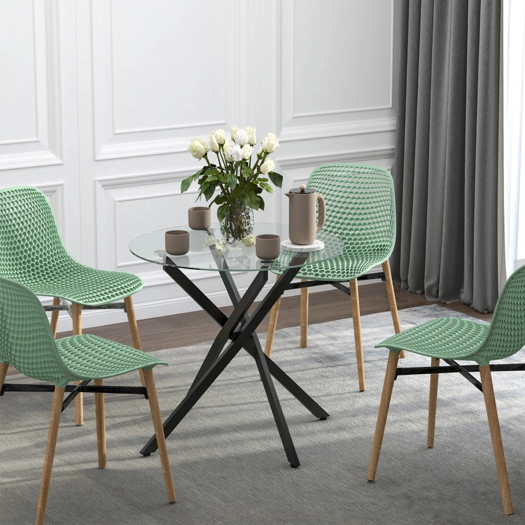 Tavolino da caff¨¨ rotondo con piano in vetro temperato e gambe in metallo incrociate ¨C Minimal ¨C Nero ?80x75 cm