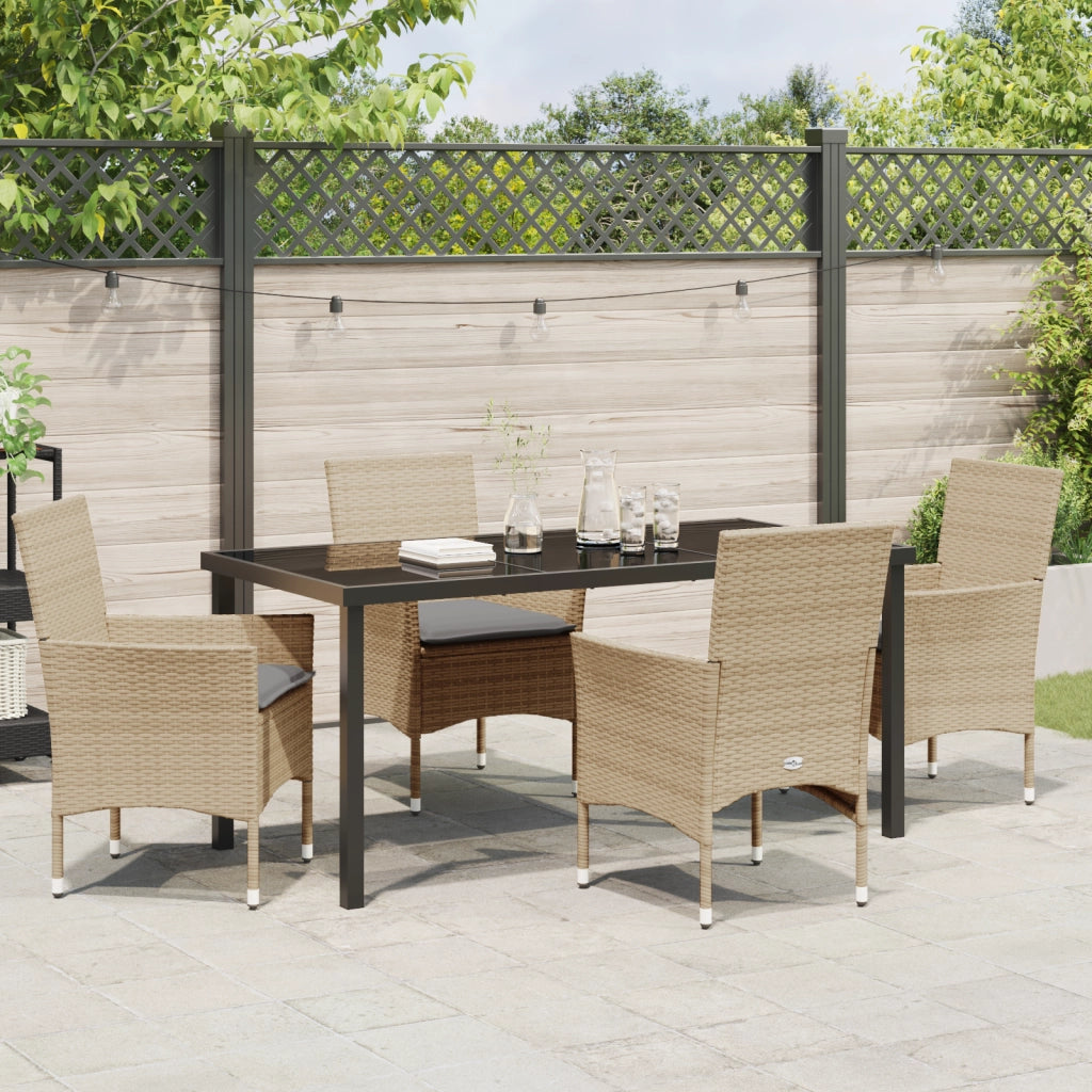 Set da Pranzo per Giardino  con Cuscini Beige in Poly Rattan