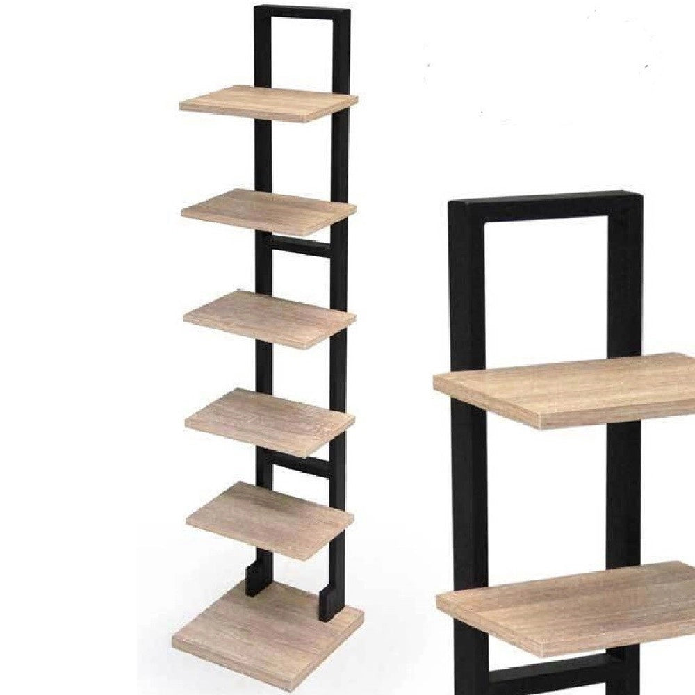 Trade Shop - Mobile Scaffale Moderno In Metallo 5 Ripiani Mensole In Legno 30x30x131cm 783180 -