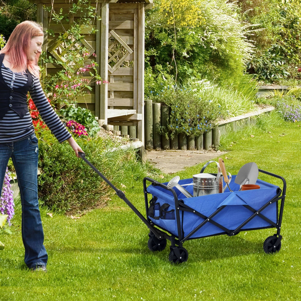 Carrello da Giardino Pieghevole 62L ¨C zephmum ¨C Blu, Metallo e Tessuto Oxford, 76x48x86 cm