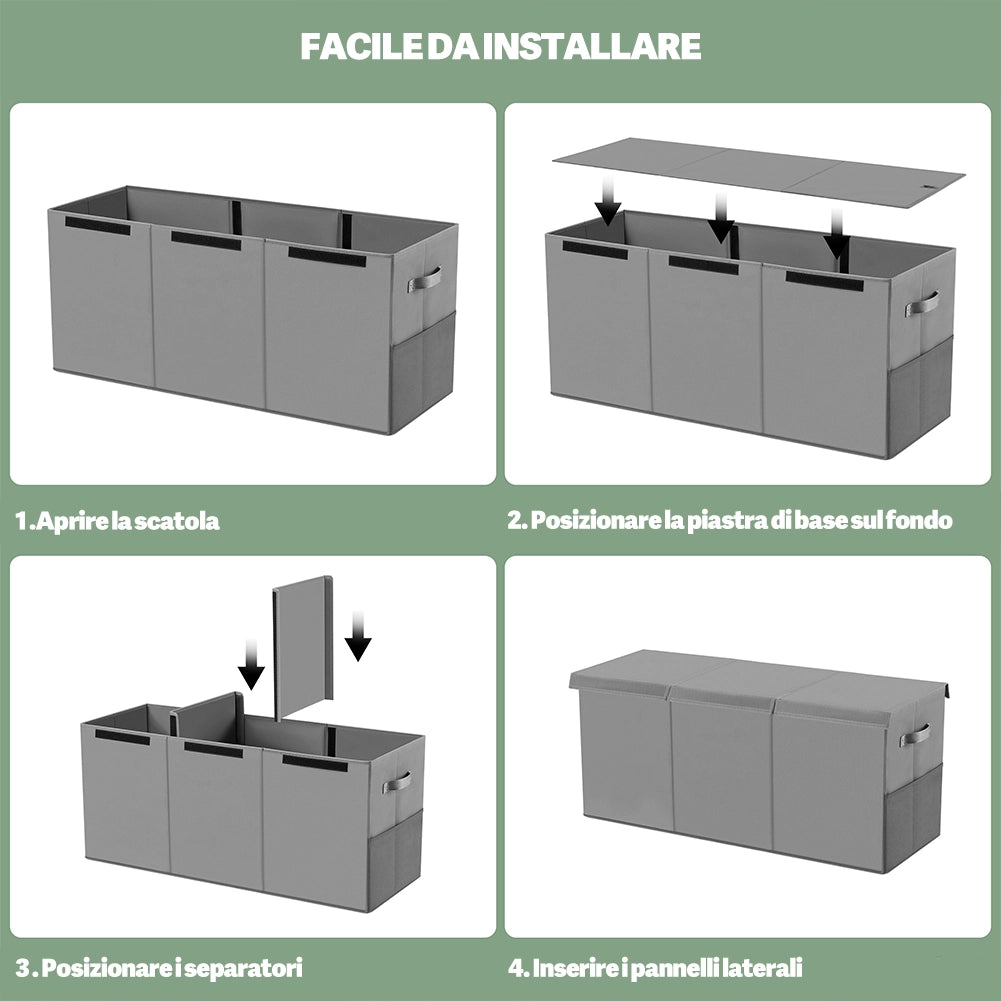 Contenitore Box 3 Scomparti Grigio Scatola Cesta Giocattoli Organizer Multiuso