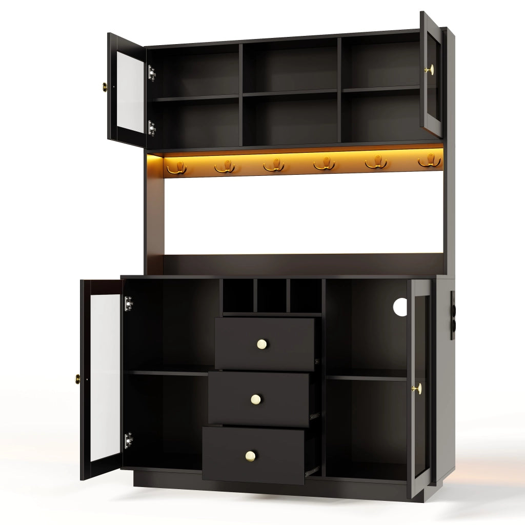 Credenza da cucina 120x40x170 cm con LED RGB e prese in MDF nero