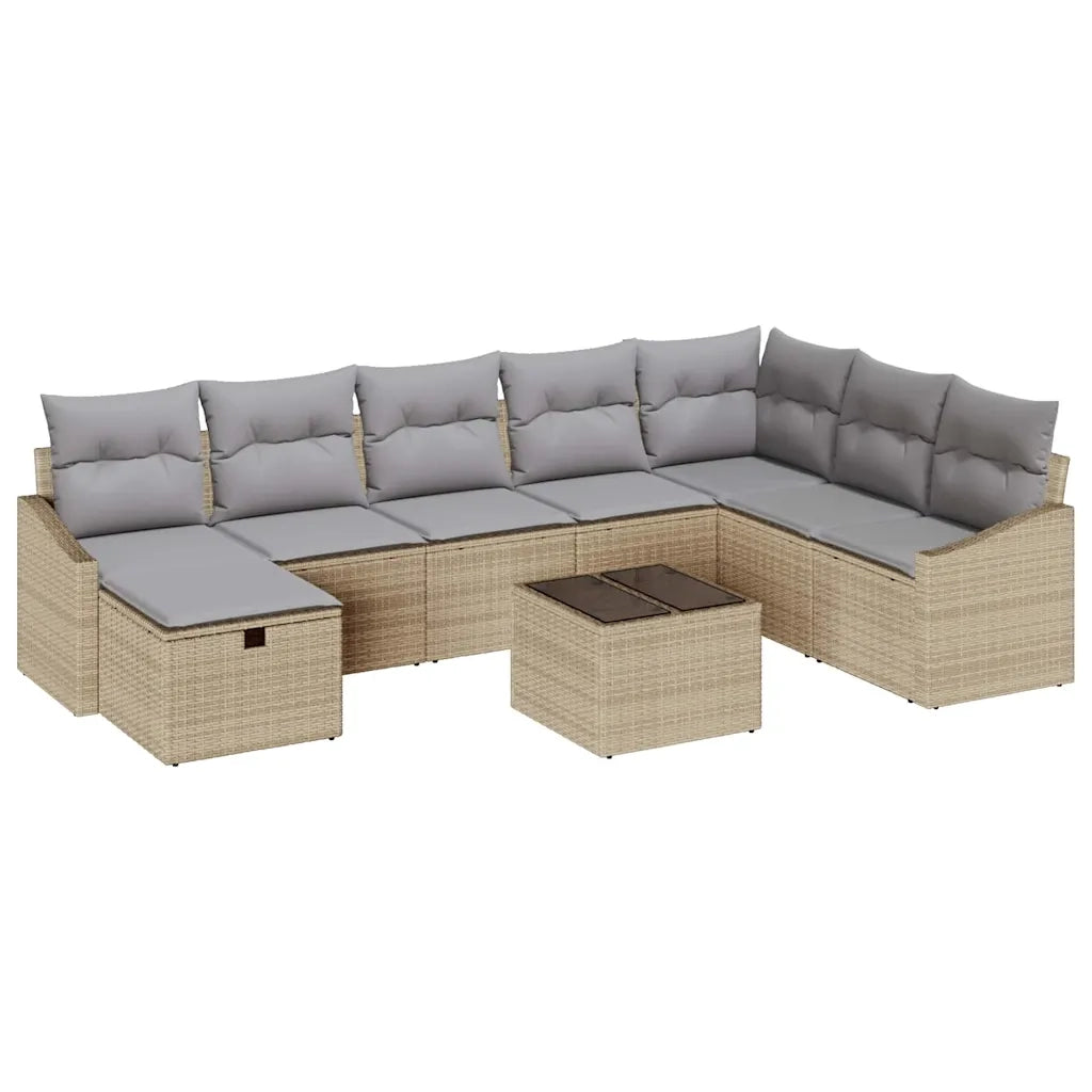 Set Divano da Giardino con cuscino 9 pcs Beige Poly Rattan 3359339