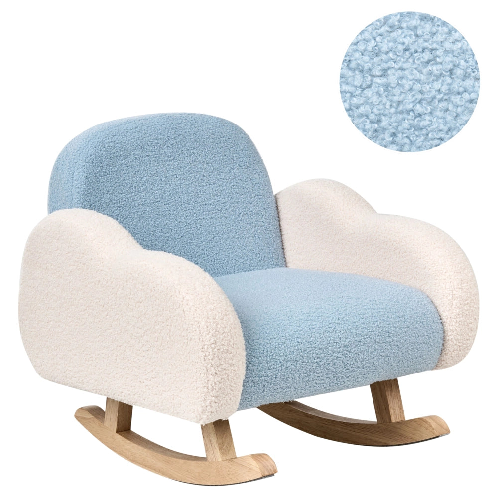 Sedia a dondolo per bambini nuvoletta con gambe in legno azzurro per cameretta