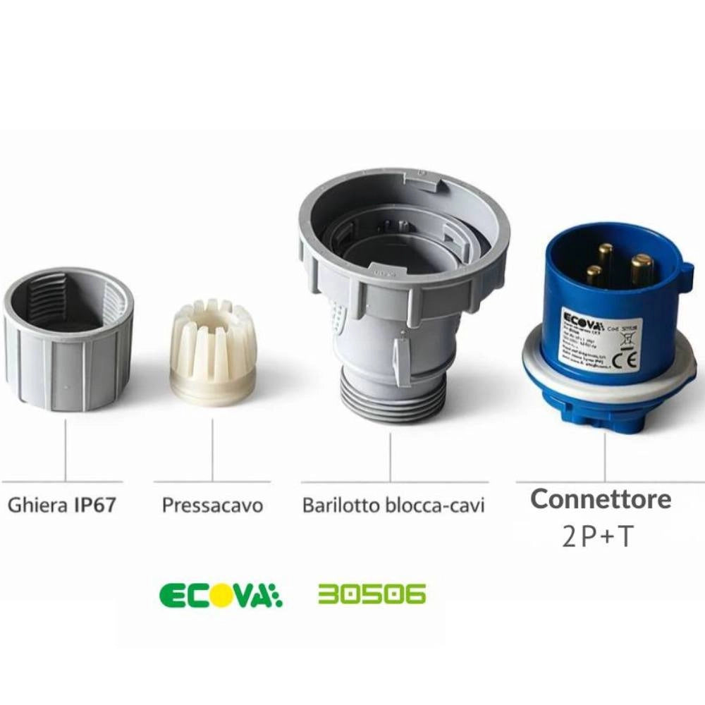 Ecova 30506 spina industriale monofase blu ip67 2p+t resistente per uso professionale