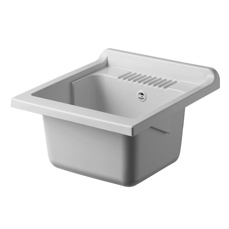 Lavatoio con mobile, lavapanni bianco in nobilitato idrofugo 60x50 cm con vasca in polipropilene e maniglie cromate  da interno  Negrari