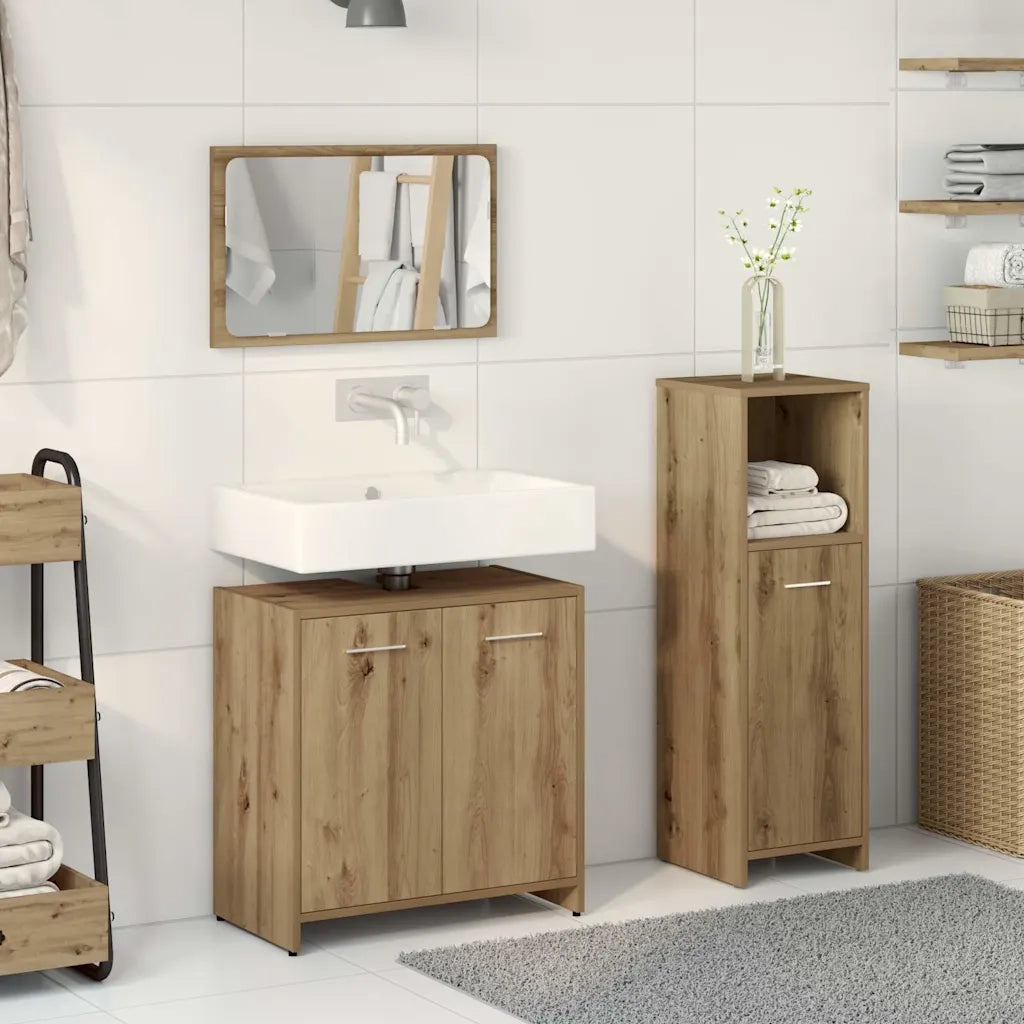 Set Mobili da Bagno | Armadio da bagno 3 pz Rovere Artigianale Legno Multistrato