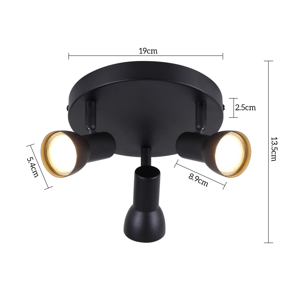 ZMH Faretto da soffitto neri 3 luci GU10 metallo design moderno girevoli senza lampadina