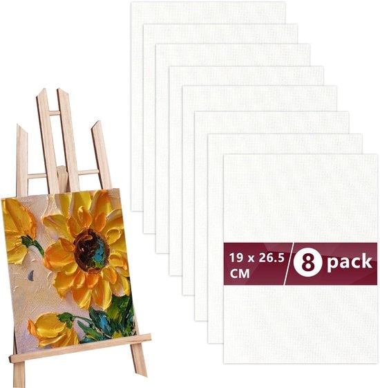 Telaio a canna piccolo da 8 pezzi - 100% cotone - 19 x 26,5 cm - Pre-stirato - Leggero - Adatto per vernice acrilica - Telaio per pittura