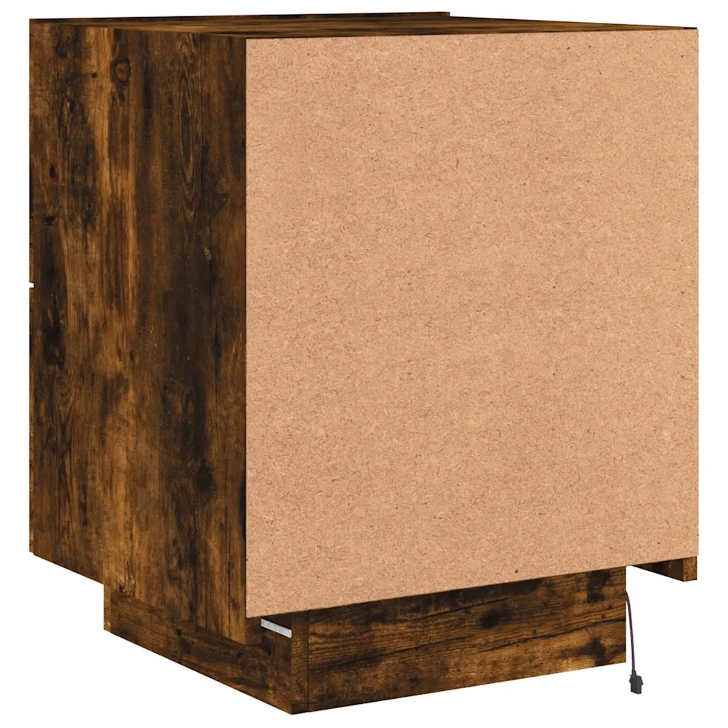 Comodini con Luci LED 2pz Rovere Fumo in Legno Multistrato 836744