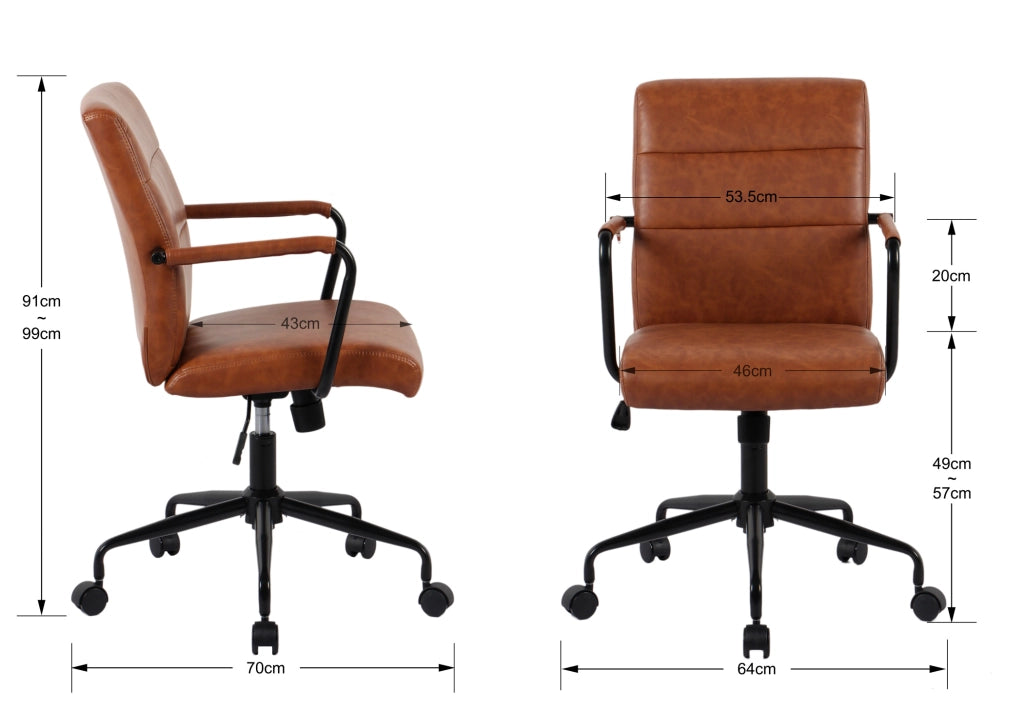 Sedia studio Hispanohogar regolabile in altezza similpelle marrone 99x64x70