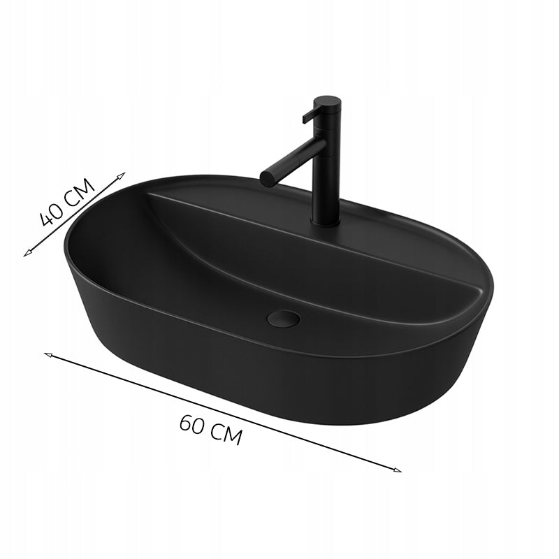 LAVABO DA APPOGGIO OVALE IN CERAMICA NERA DA POSIZIONARE LOFT  CON FORO GRANDE 60 CM