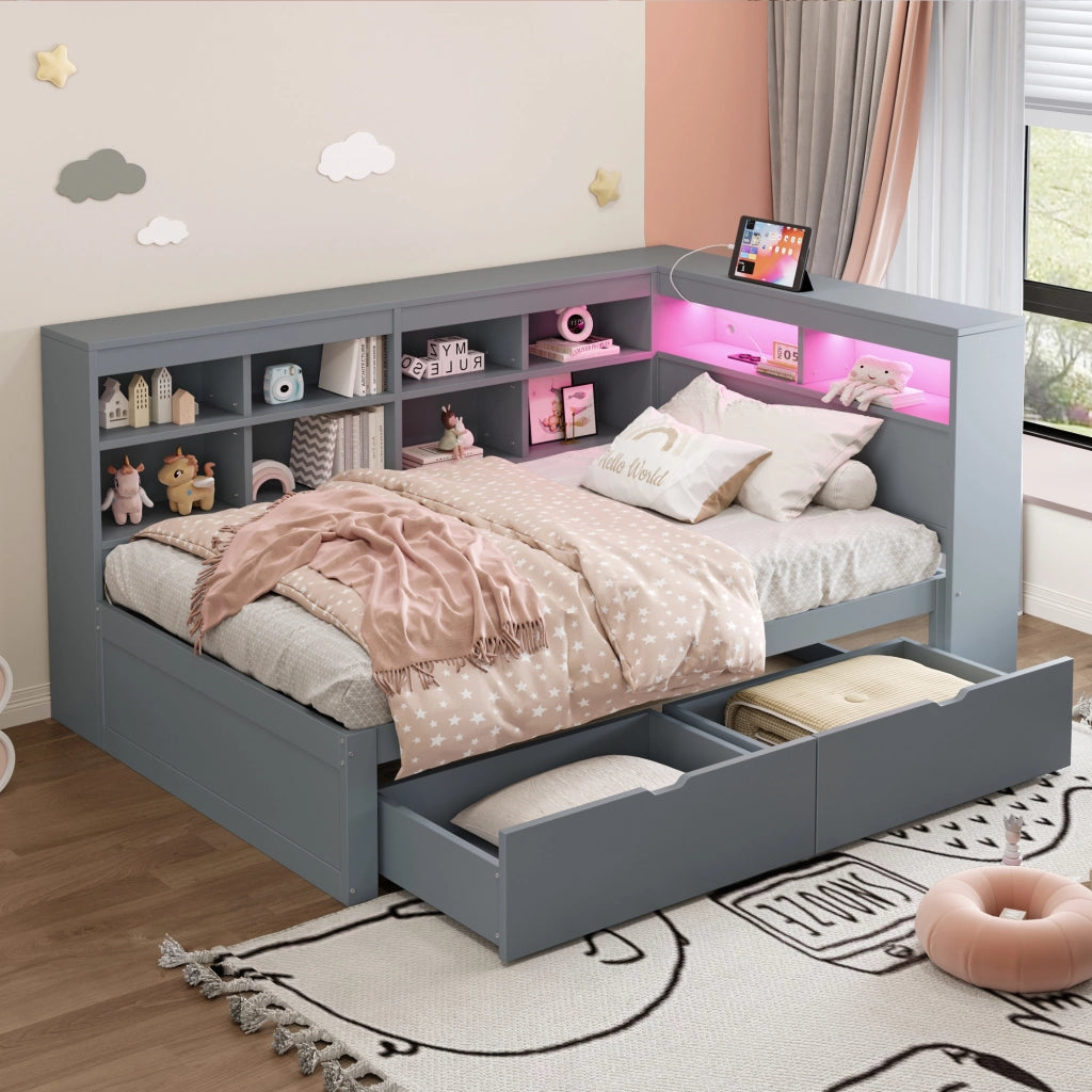 Letto divano multifunzione legno grigio 90x200 cm