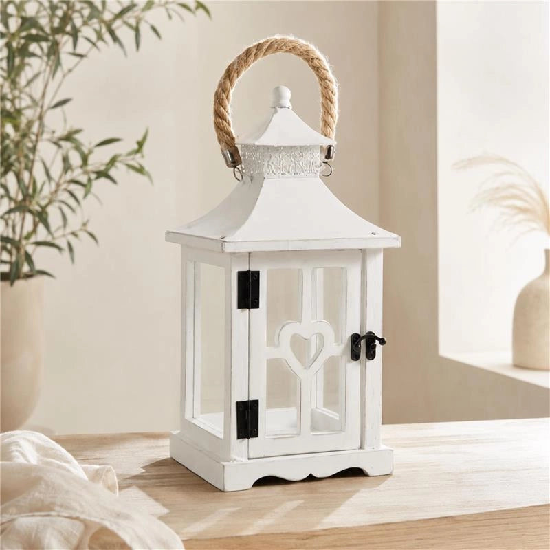 LANTERNA IN LEGNO BIANCO CON MANICO DIMENSIONI 18X18X32H CM - COLORE BIANCO