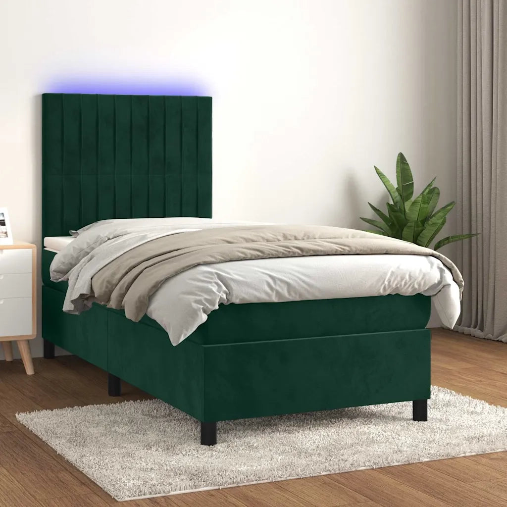 Letto a Molle con Materasso e LED Verde Scuro 80x200cm Velluto cod mxl 61064