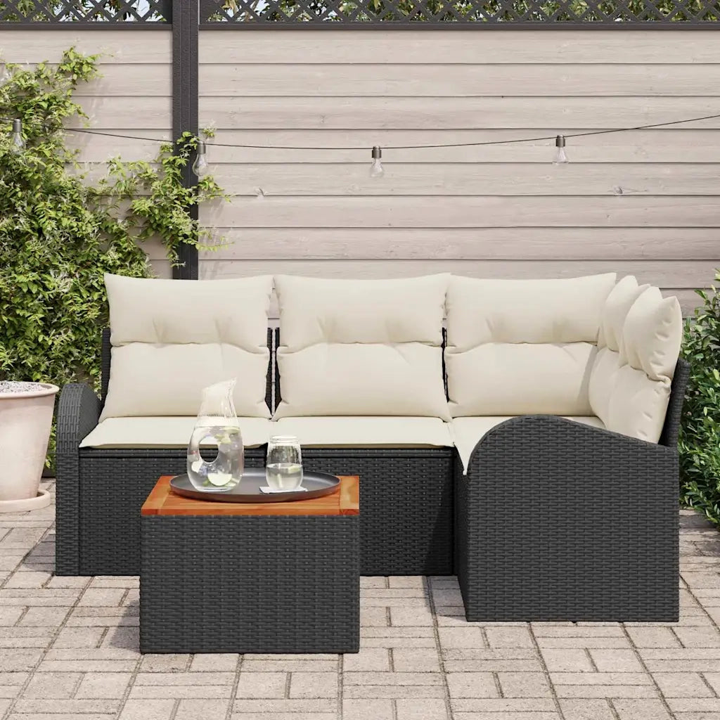 Set Divano da Giardino con cuscino 5 pcs Nero polyrattan 3347572