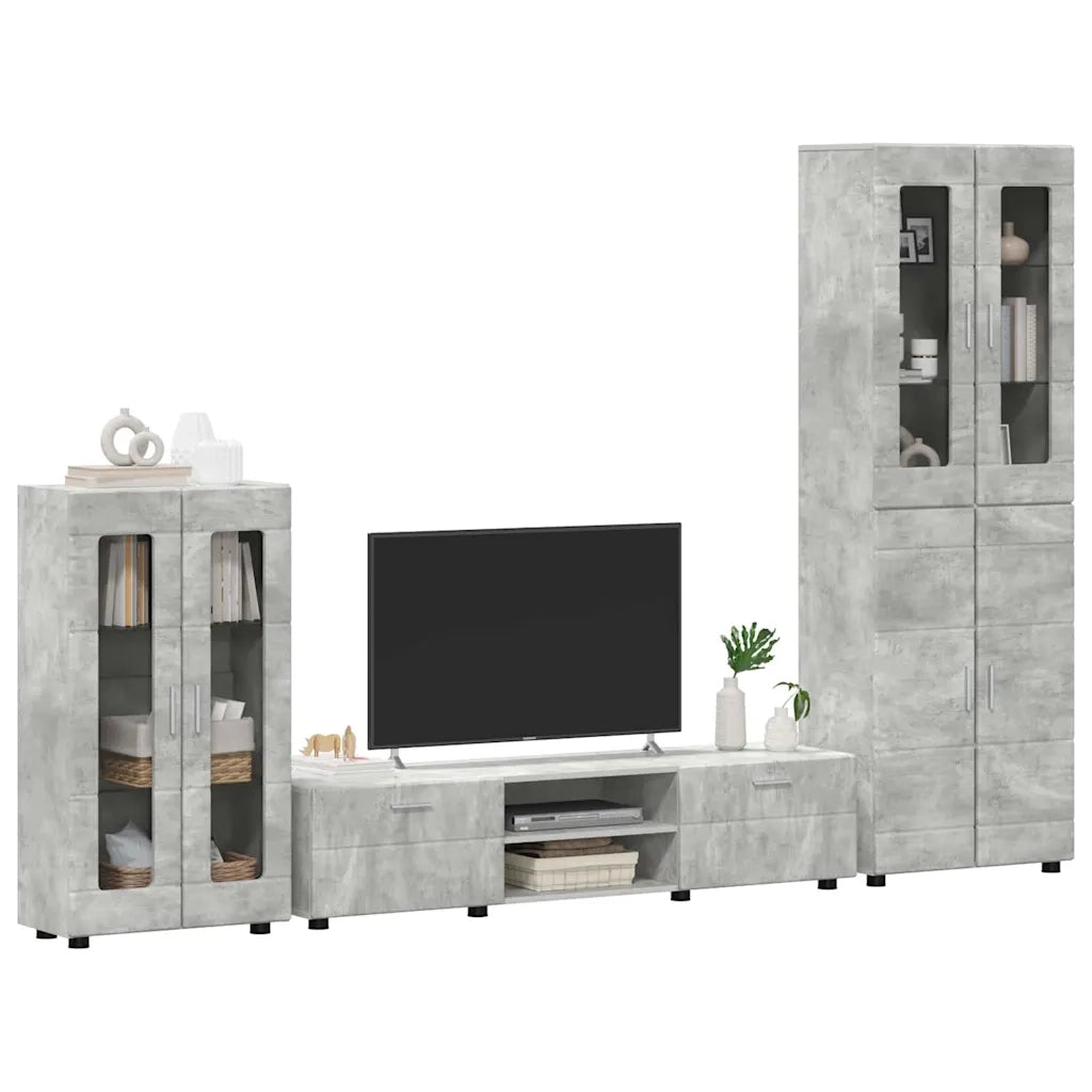 Set mobile TV con porta FLORIN Grigio cemento Legno multistrato