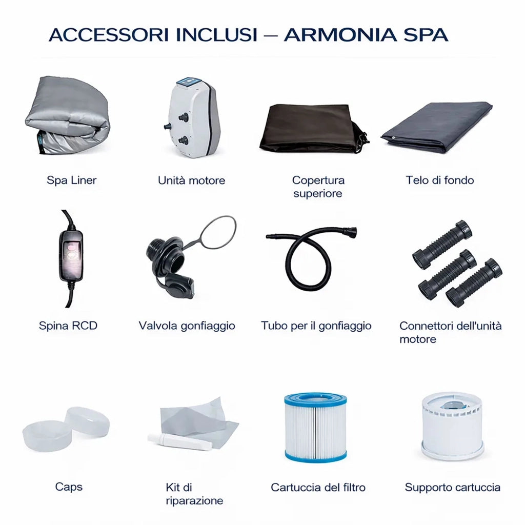 Vasca Idromassaggio Piscina Spa Gonfiabile Armonia 4 Adulti 682 L in PVC Grigio