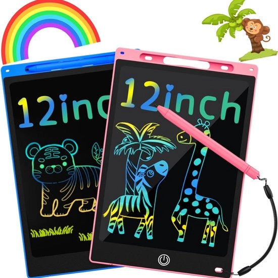 Tavola da Disegno LCD - 12 Pollici - Tavola da Disegno per Bambini - Portatile e Digitale - Blu/Rosso - 2 Pezzi