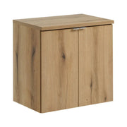 Set da bagno sospeso VANO effetto rovere 60cm: mobile sotto lavabo con armadietti + piano per lavabo