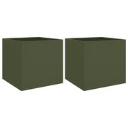 2 pz Fioriere | Cassetta per fiori | Vaso Verde Oliva 49x47x46 cm in Acciaio