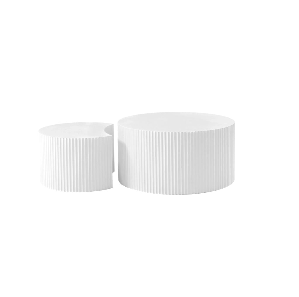 Set di 2 tavolini da caffè a incastro in MDF bianco Ø60/40 cm