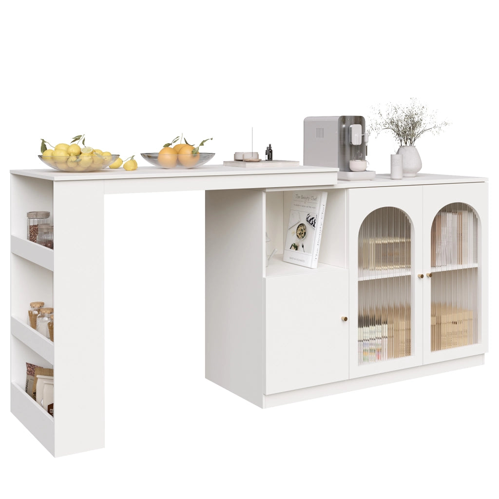 Mobile Bar Girevole a 360° con Anta in Vetro; Ripiani e Vano Chiuso per Cucina in MDF Bianco