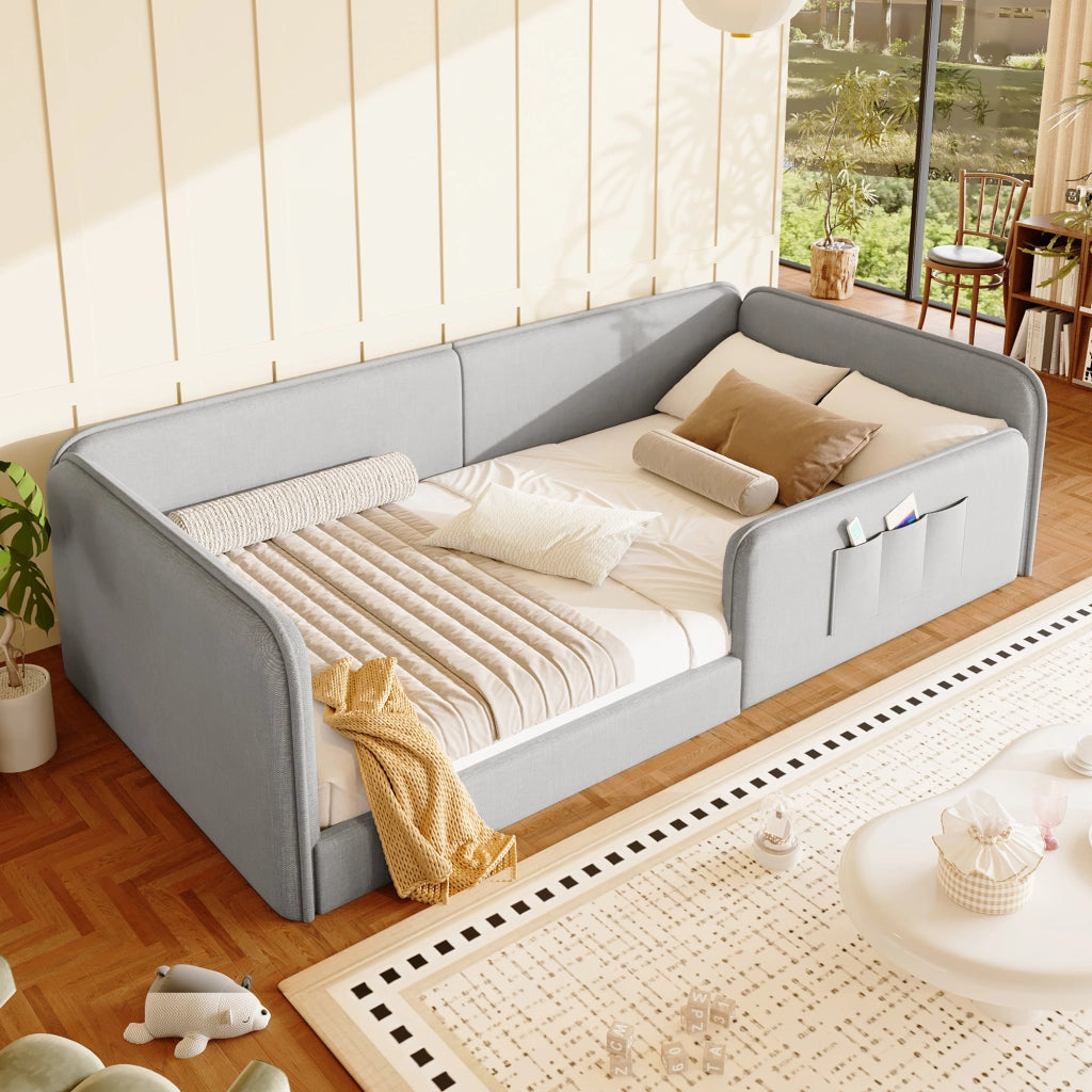 Letto 140x200 cm - Letto imbottito,Copriletto in lino,grigio