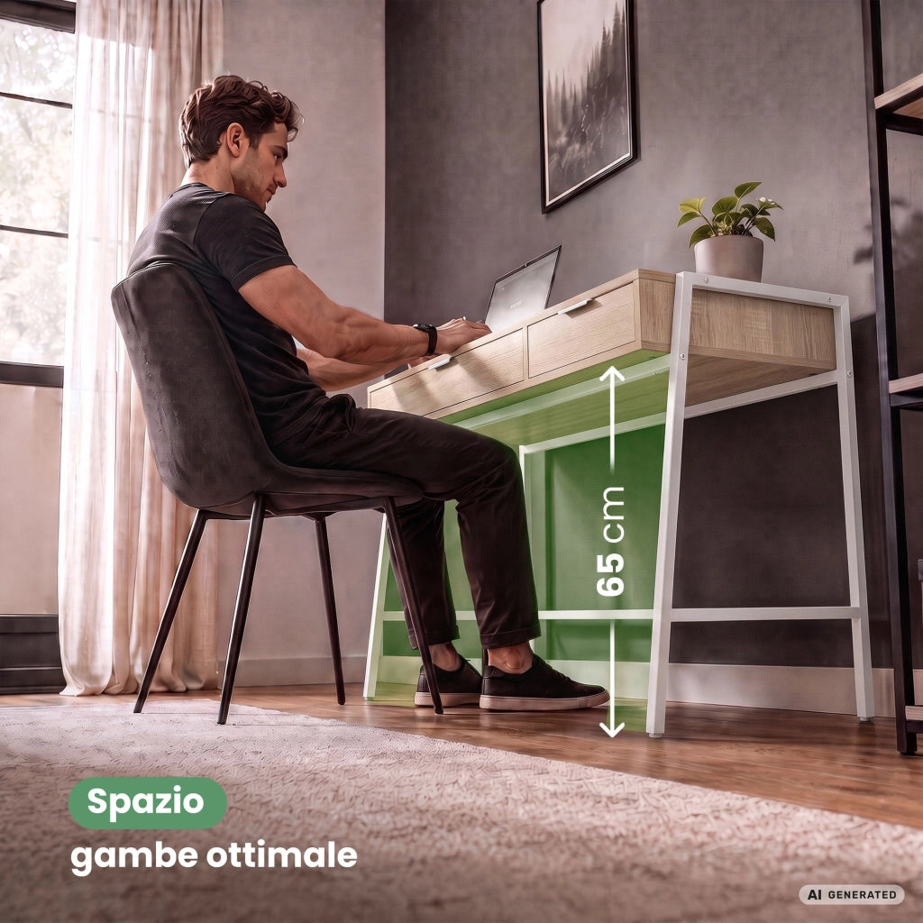 Scrivania industriale per computer Rovere Sonoma ZENTIA 100 cm 2 cassetti gambe bianche