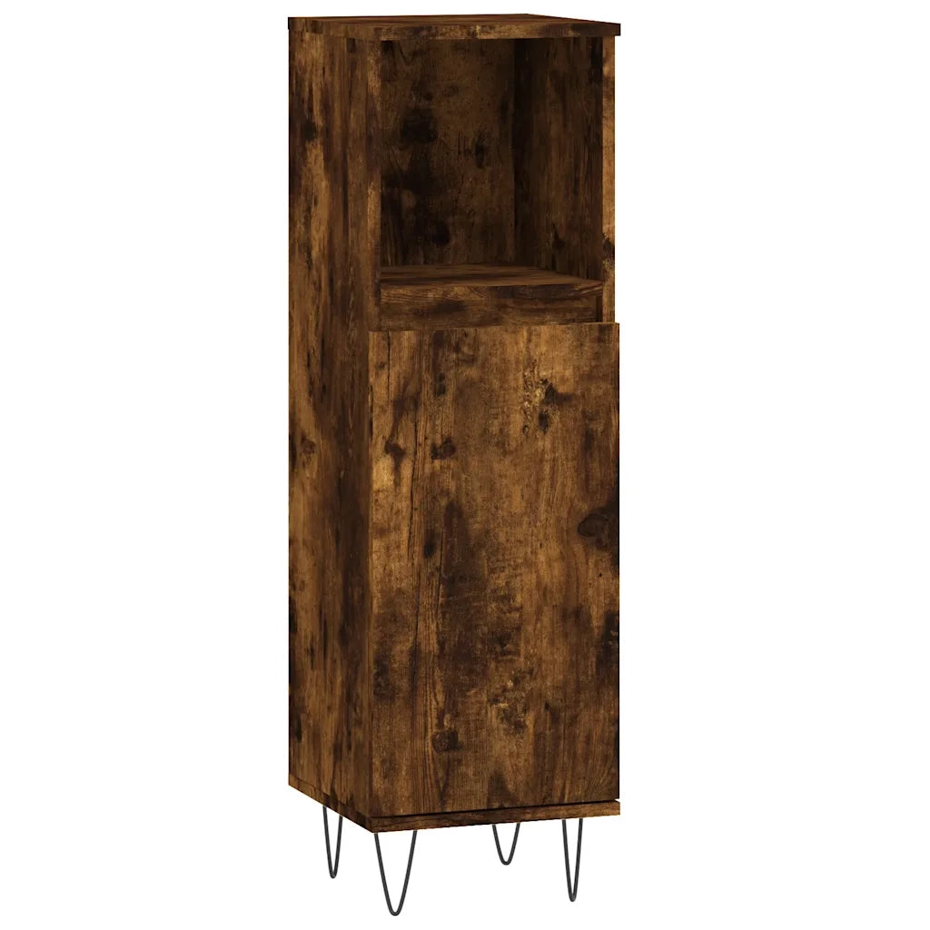 Armadietto Bagno Rovere Fumo 30x30x100 cm in Legno Multistratocod mxl 128649
