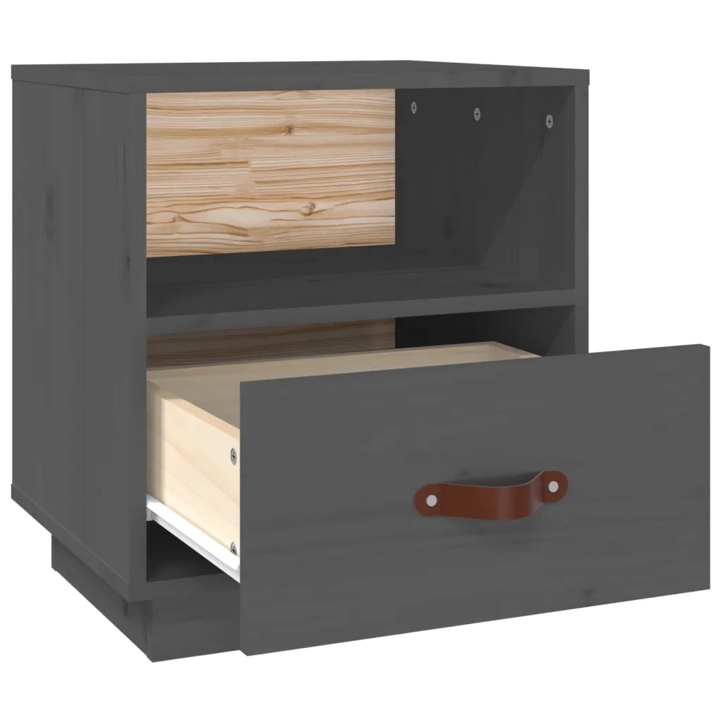 Comodino Grigio 40x34x45 cm in Legno Massello di Pino 818299