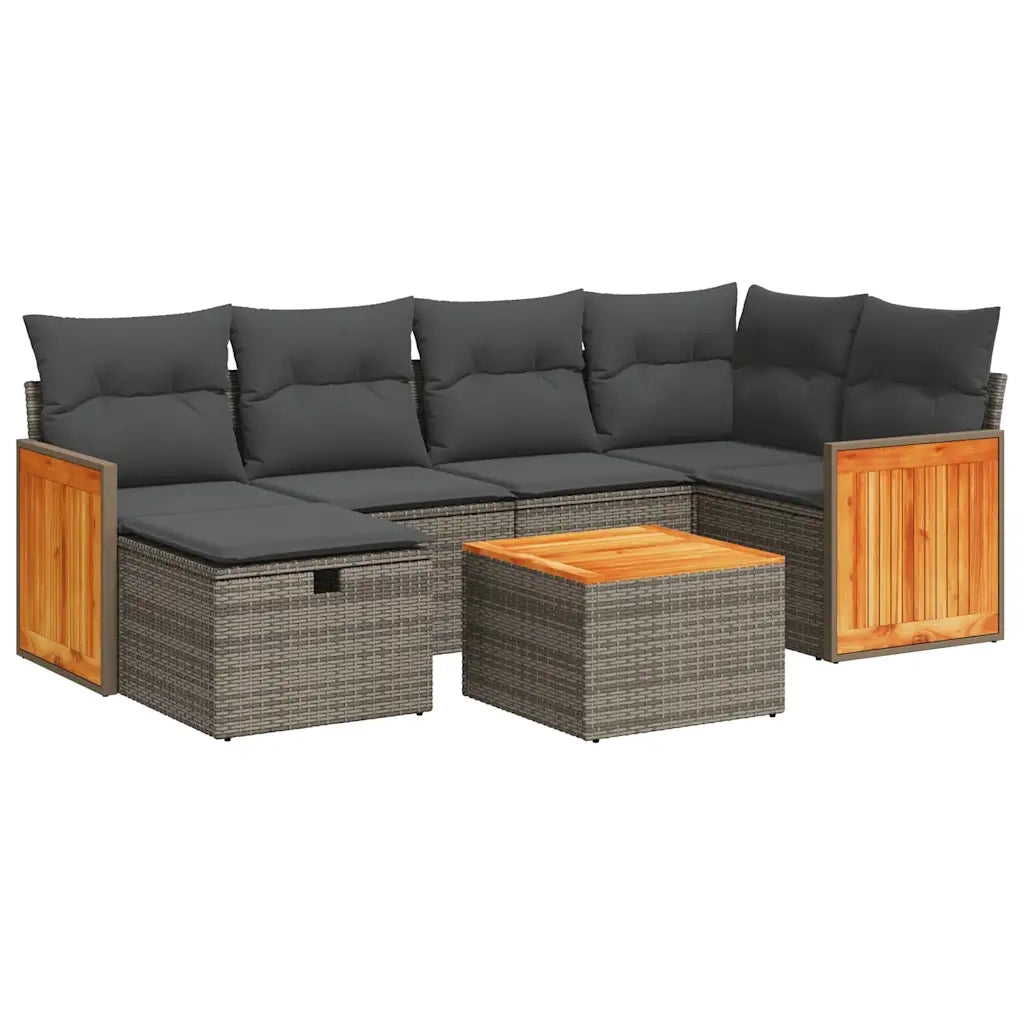 Set Divani da Giardino 7 pz con Cuscini Grigio in Polyrattan 3326036