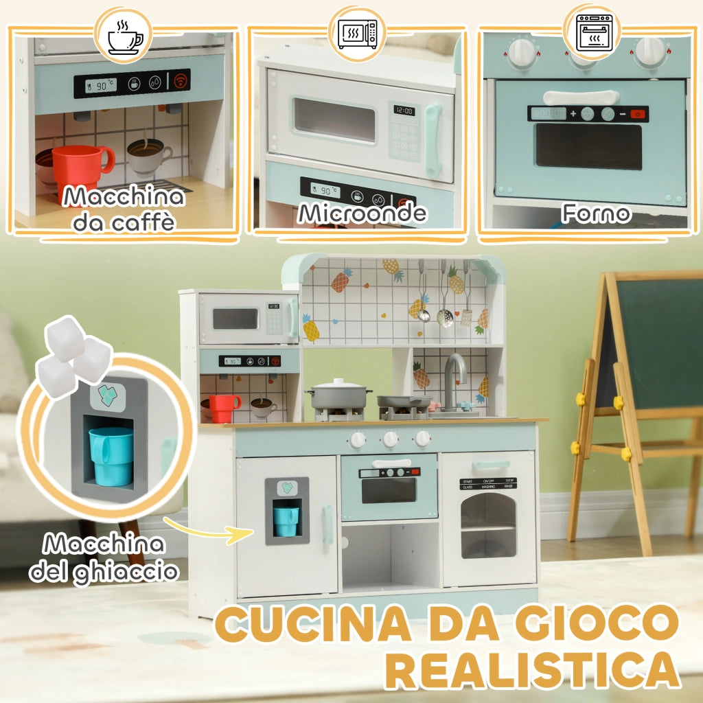 Cucina Giocattolo in Legno per Bambini 3+ Anni con Fornello e Macchina Caff¨¨, Bianco ¨C zephmum