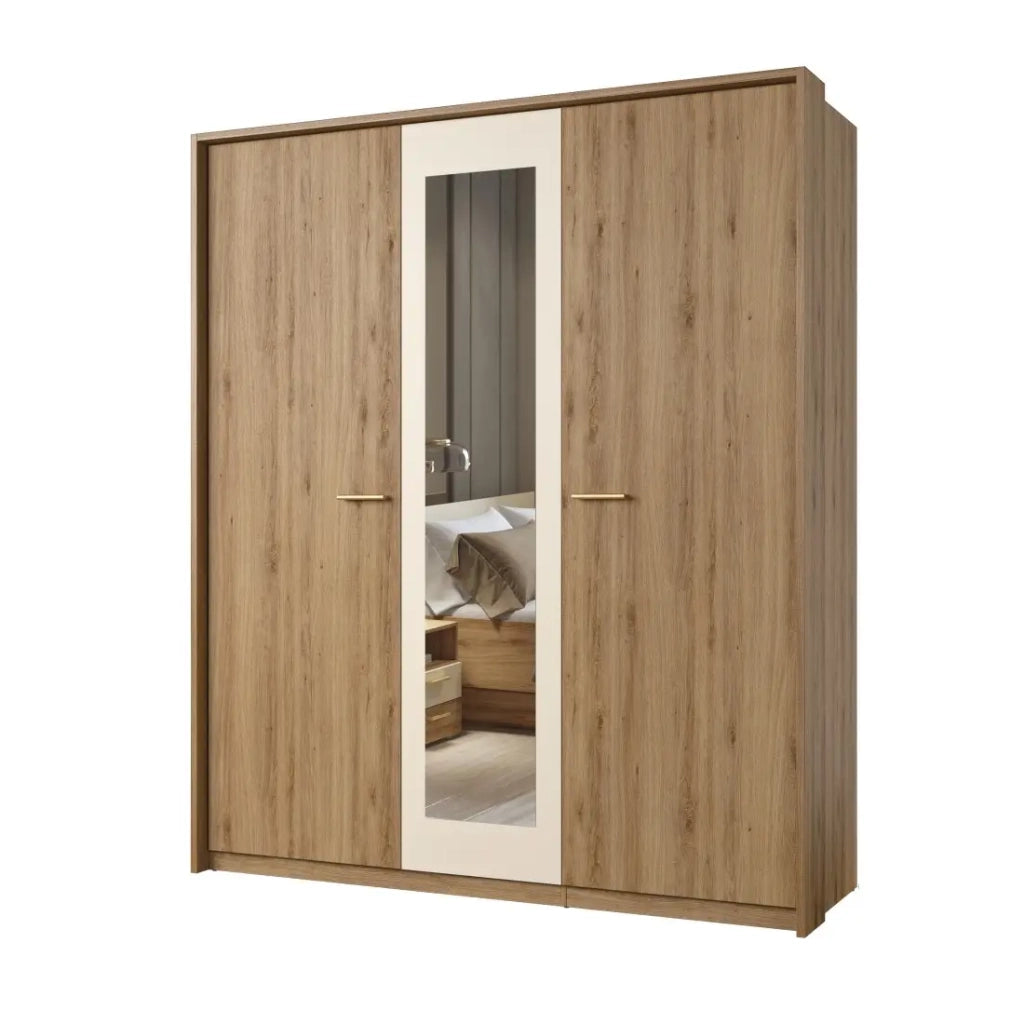 Camera completa VERTIGO – Letto 180x200 con doghe, 2 comodini, armadio a 3 ante, cassettiera + cornice design