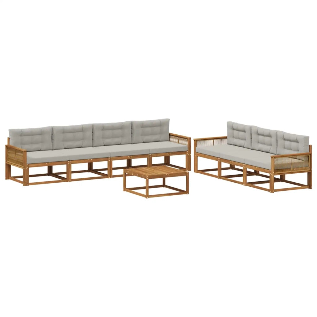 Set di divani da esterno 8 pcs Naturale e Grigio chiaro