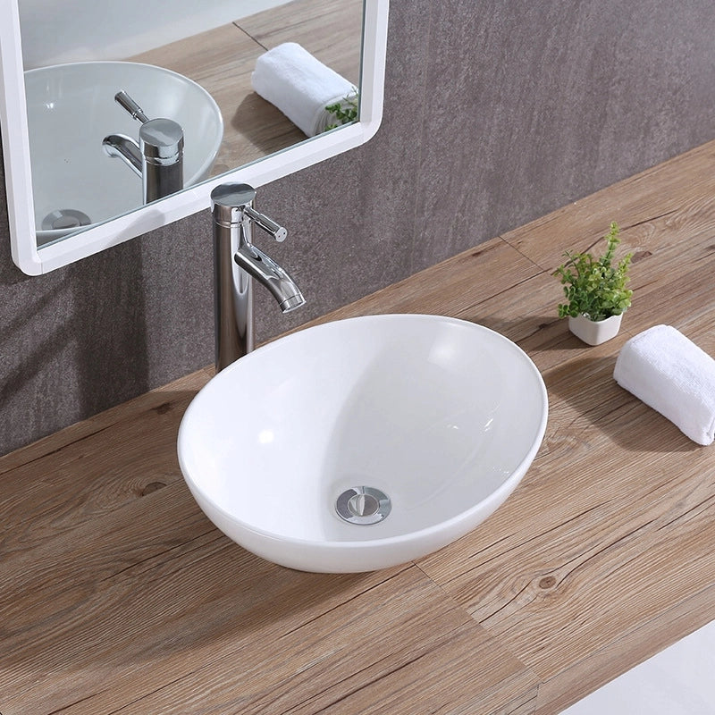 LAVABO DA APPOGGIO IN CERAMICA OVALE OVAL BIANCO DA POSIZIONARE LOFT  SU PIANO 42 x 34 CM